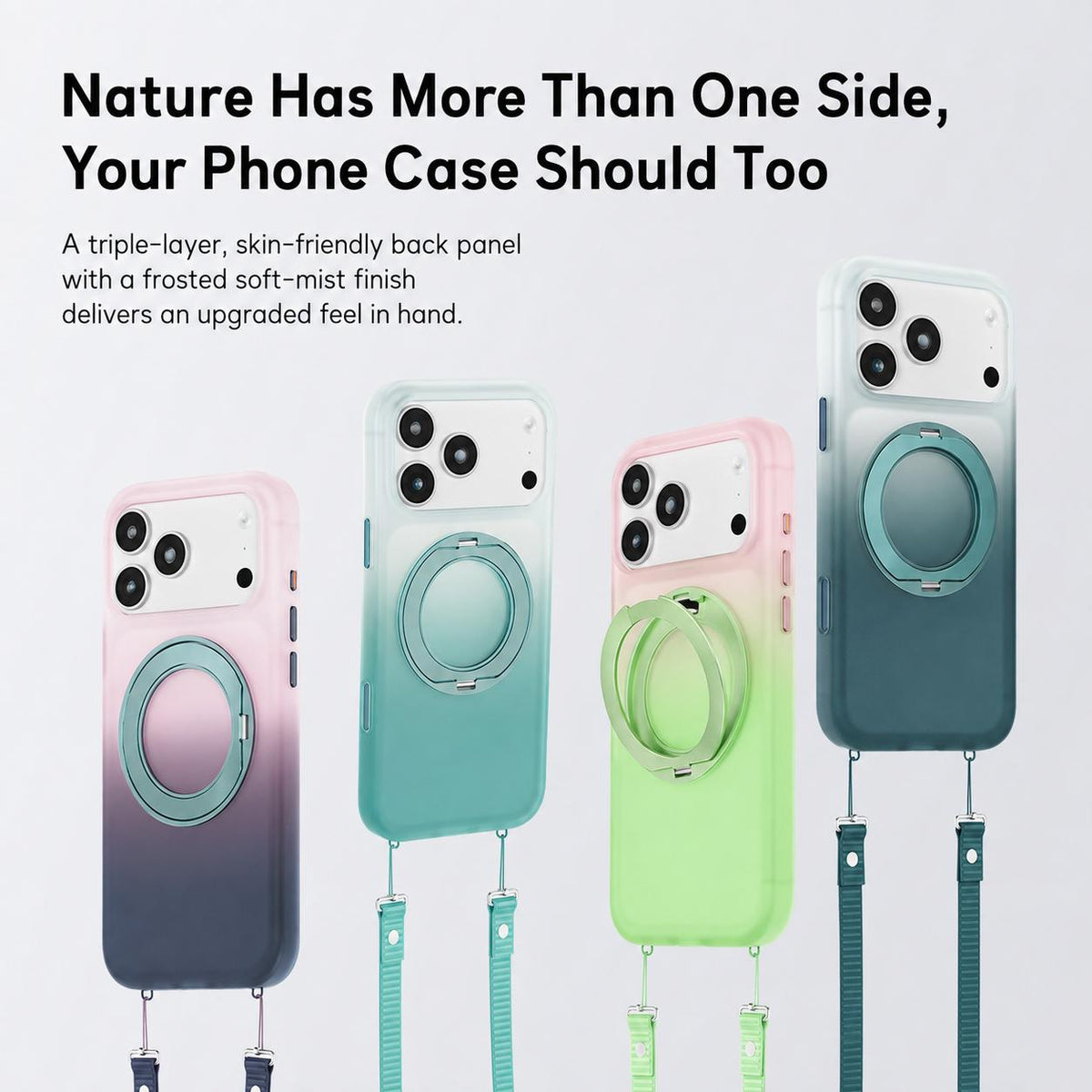 For iPhone 18 Pro Max Twilight Gradient 360 rotation Holder Magnetic Phone Case - Snowy Scenery - EDA010067702C