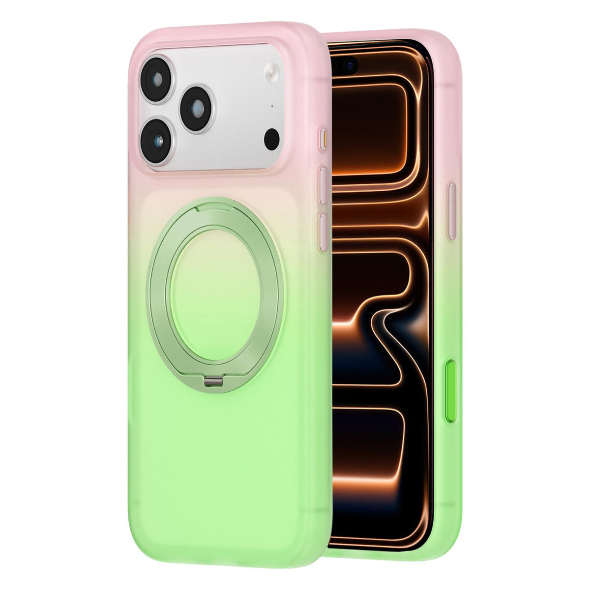 For iPhone 17 Pro Twilight Gradient 360 rotation Holder Magnetic Phone Case - Green Field - EDA010067704B