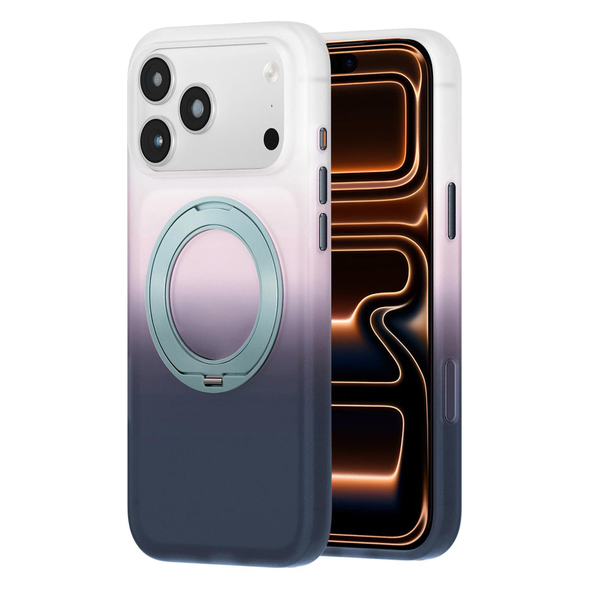 For iPhone 17 Pro Twilight Gradient 360 rotation Holder Magnetic Phone Case - Snowy Scenery - EDA010067704C