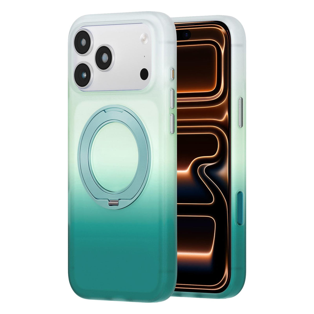 For iPhone 17 Pro Twilight Gradient 360 rotation Holder Magnetic Phone Case - Sky Cyan - EDA010067704D