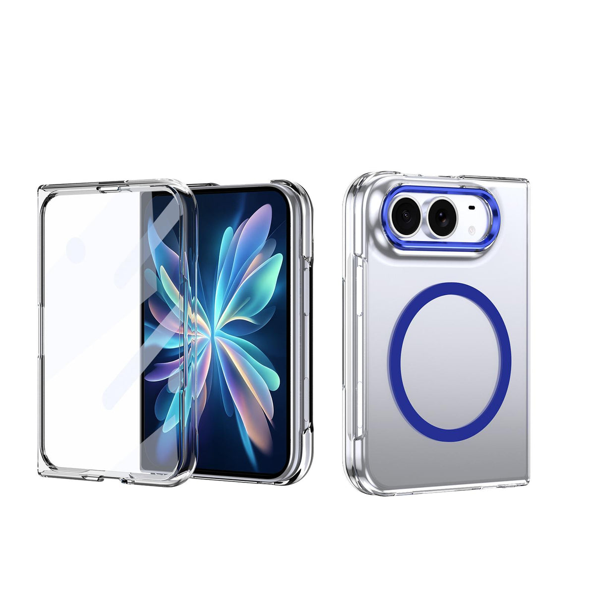 For iPhone Duo lce Folding Series MagSafe Integrated Clear PC Phone Case - Royal Blue - EDA010070201A