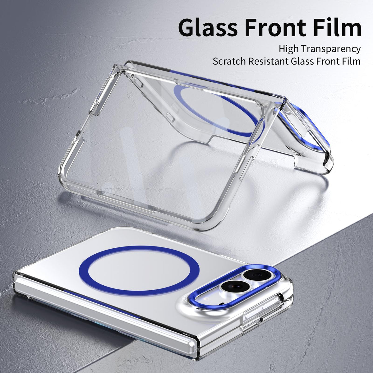 For iPhone Duo lce Folding Series MagSafe Integrated Clear PC Phone Case - Royal Blue - EDA010070201A