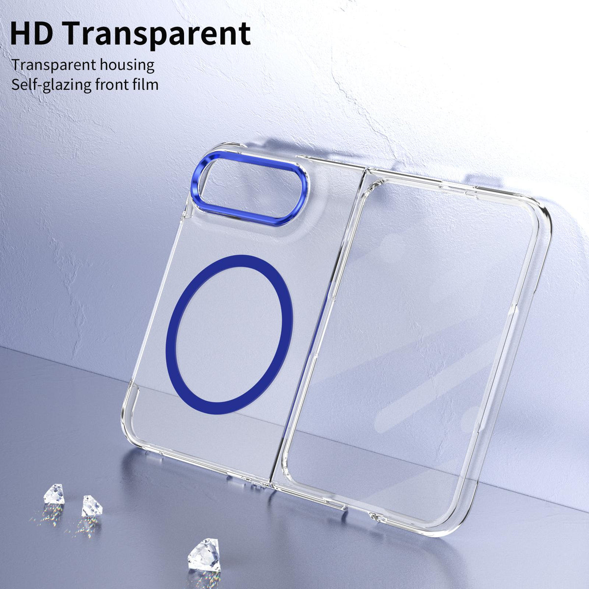 For iPhone Duo lce Folding Series MagSafe Integrated Clear PC Phone Case - Royal Blue - EDA010070201A