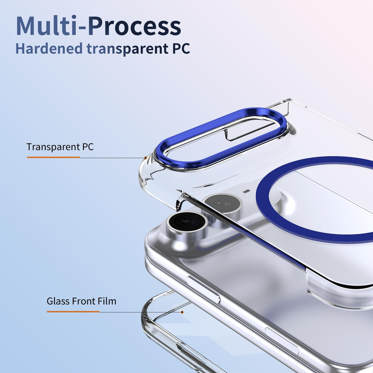 For iPhone Duo lce Folding Series MagSafe Integrated Clear PC Phone Case - Royal Blue - EDA010070201A