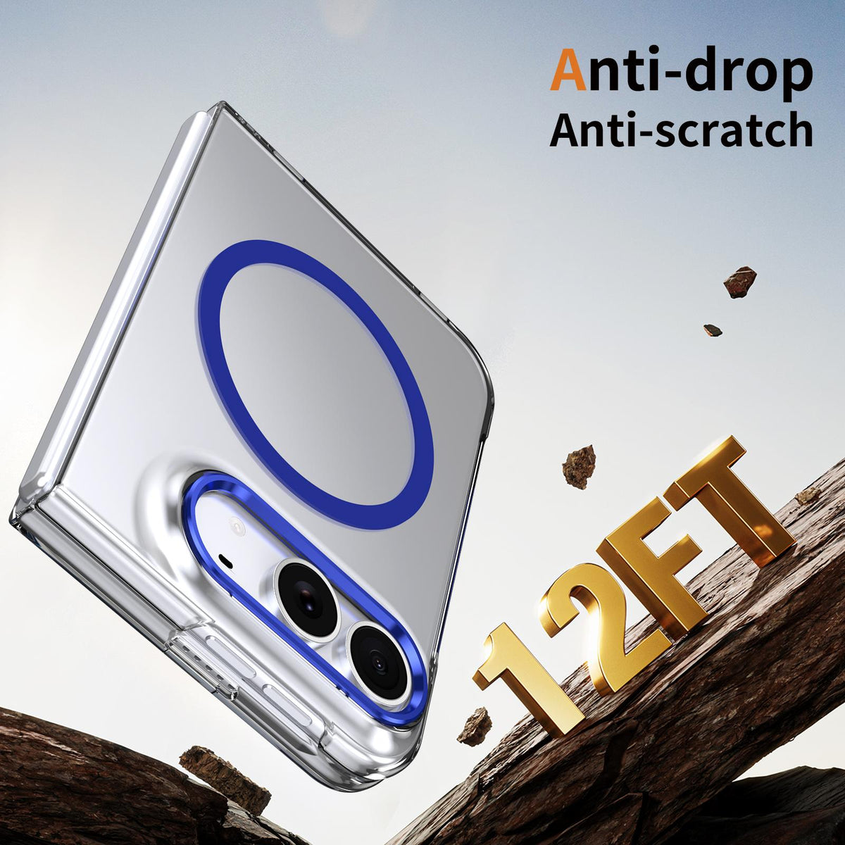 For iPhone Duo lce Folding Series MagSafe Integrated Clear PC Phone Case - Royal Blue - EDA010070201A