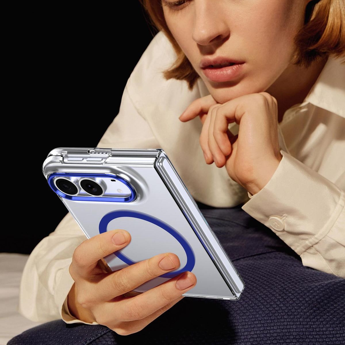 For iPhone Duo lce Folding Series MagSafe Integrated Clear PC Phone Case - Royal Blue - EDA010070201A
