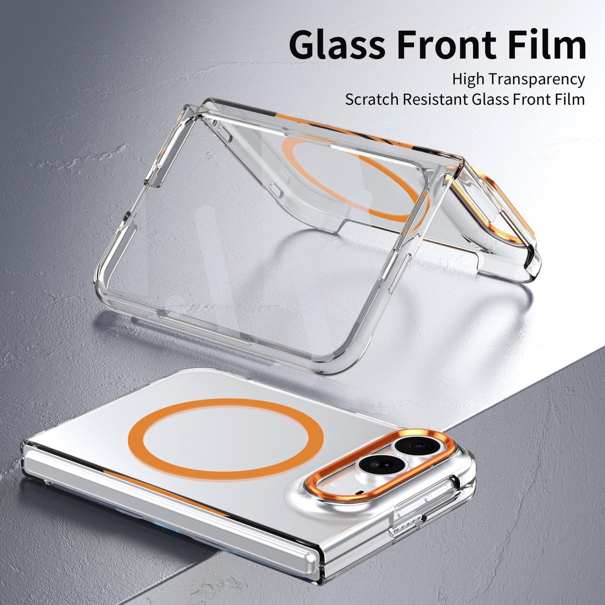 For iPhone Duo lce Folding Series MagSafe Integrated Clear PC Phone Case - Orange - EDA010070201B