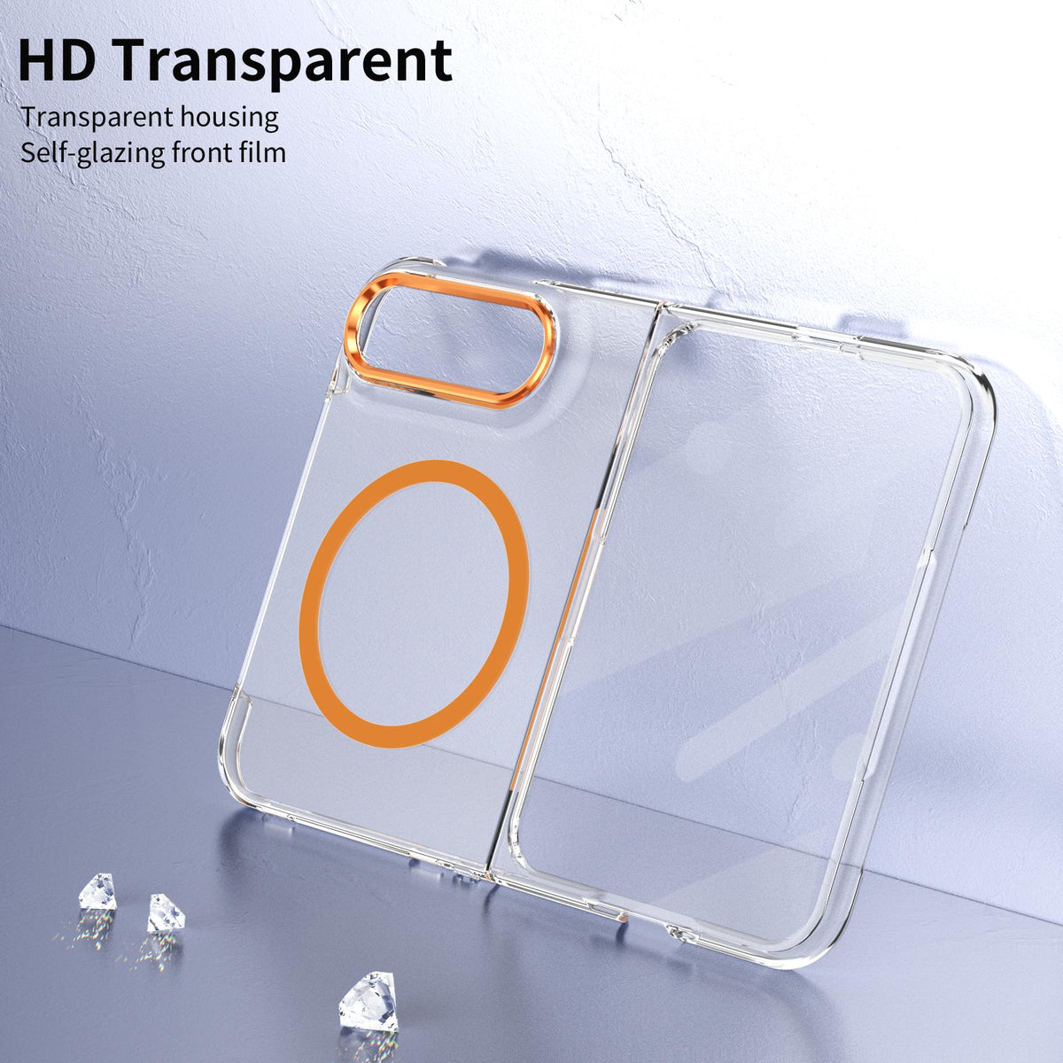 For iPhone Duo lce Folding Series MagSafe Integrated Clear PC Phone Case - Orange - EDA010070201B