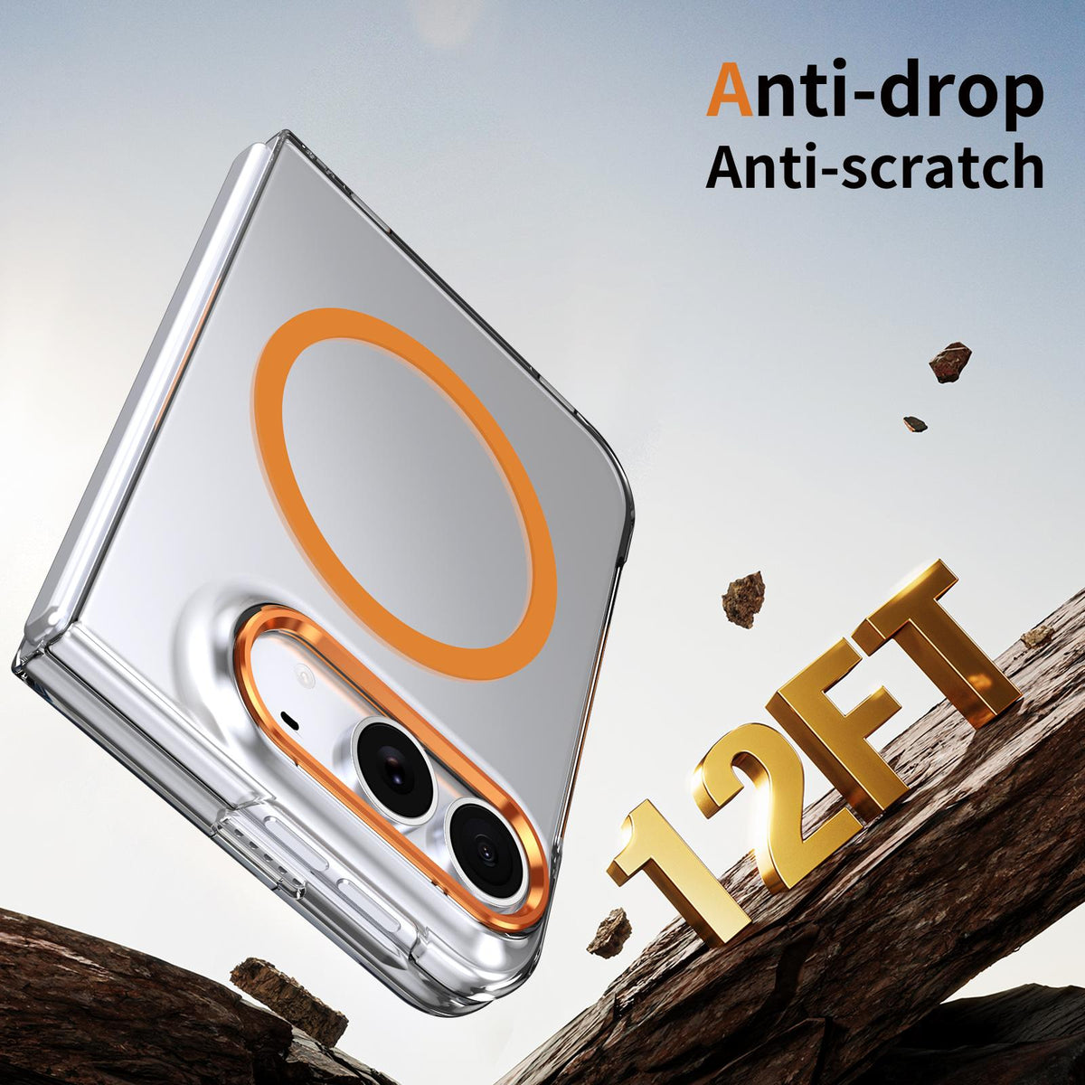 For iPhone Duo lce Folding Series MagSafe Integrated Clear PC Phone Case - Orange - EDA010070201B