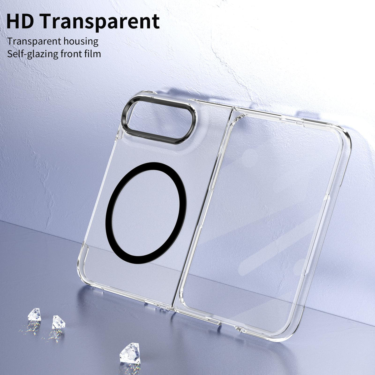 For iPhone Duo lce Folding Series MagSafe Integrated Clear PC Phone Case - Black - EDA010070201C