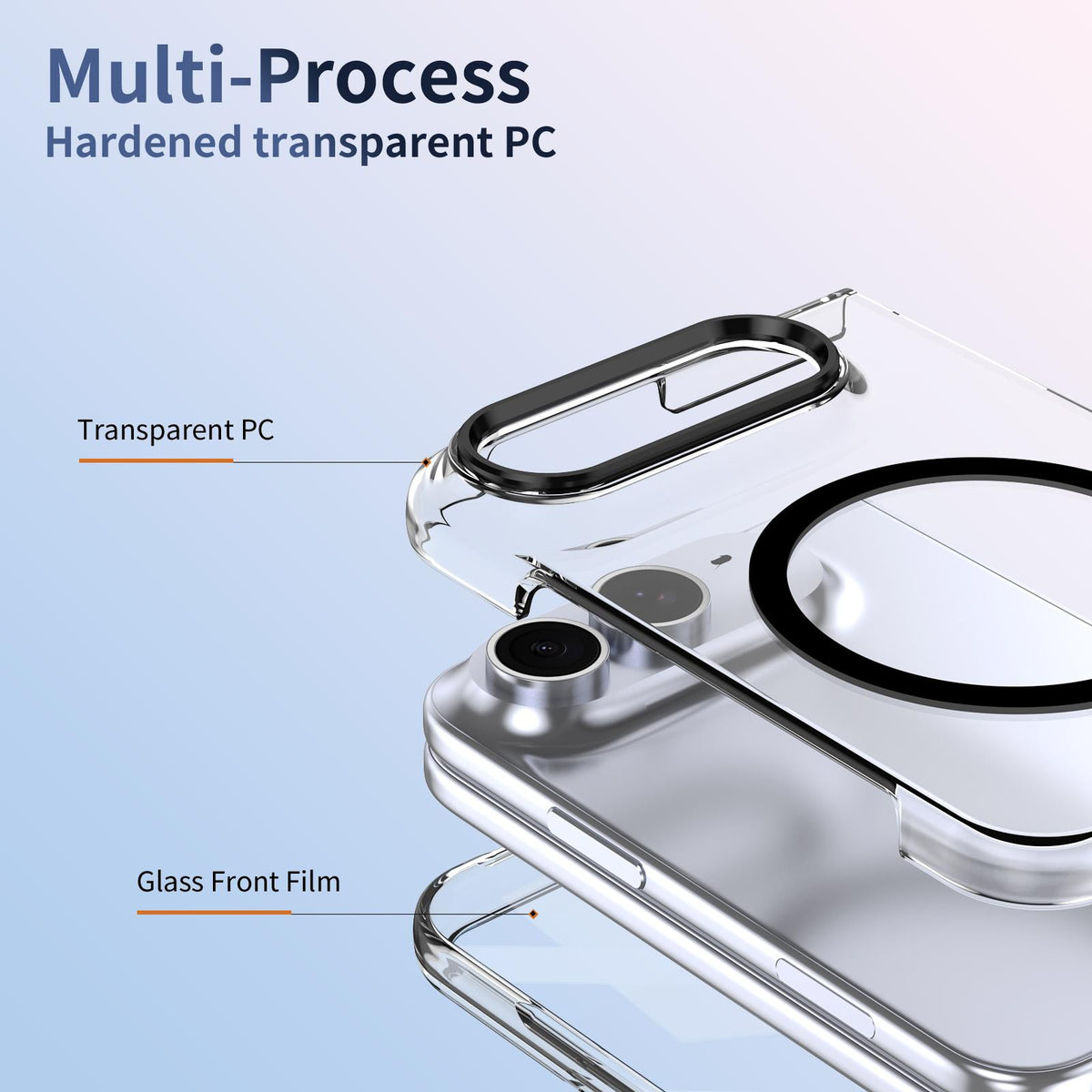 For iPhone Duo lce Folding Series MagSafe Integrated Clear PC Phone Case - Black - EDA010070201C