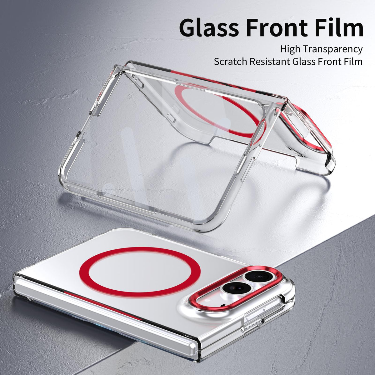 For iPhone Duo lce Folding Series MagSafe Integrated Clear PC Phone Case - Red - EDA010070201D