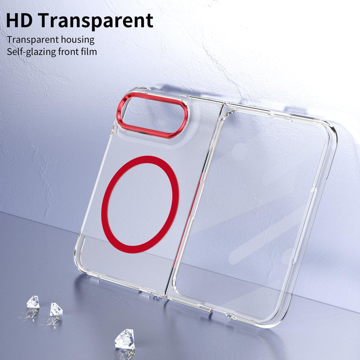 For iPhone Duo lce Folding Series MagSafe Integrated Clear PC Phone Case - Red - EDA010070201D
