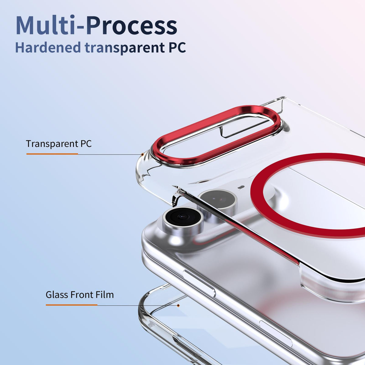 For iPhone Duo lce Folding Series MagSafe Integrated Clear PC Phone Case - Red - EDA010070201D