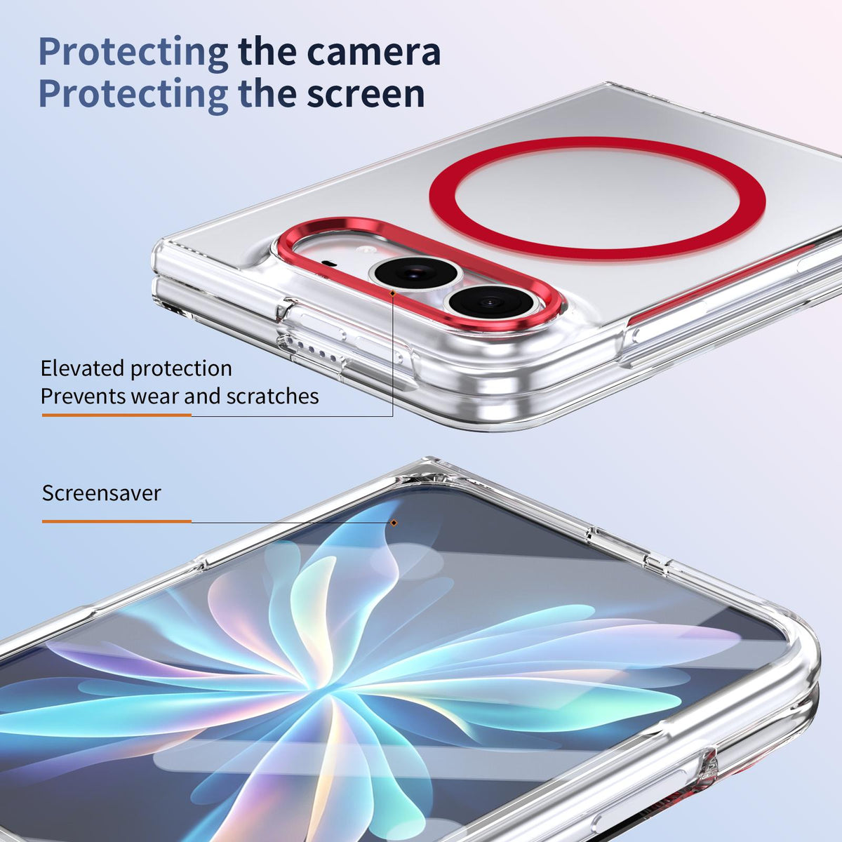 For iPhone Duo lce Folding Series MagSafe Integrated Clear PC Phone Case - Red - EDA010070201D