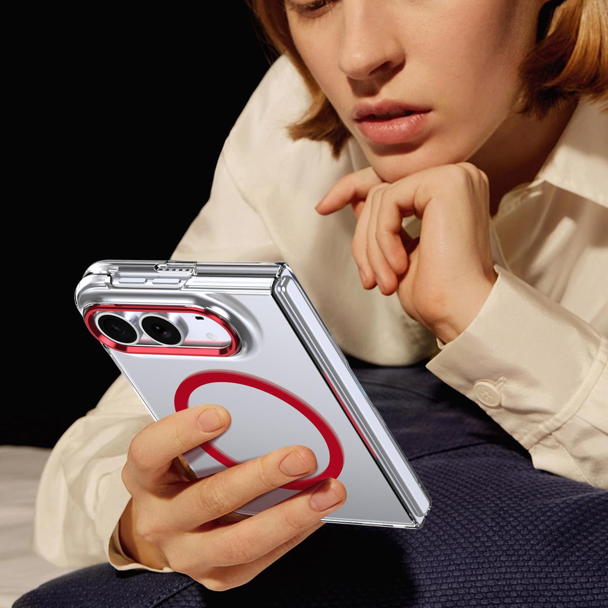 For iPhone Duo lce Folding Series MagSafe Integrated Clear PC Phone Case - Red - EDA010070201D
