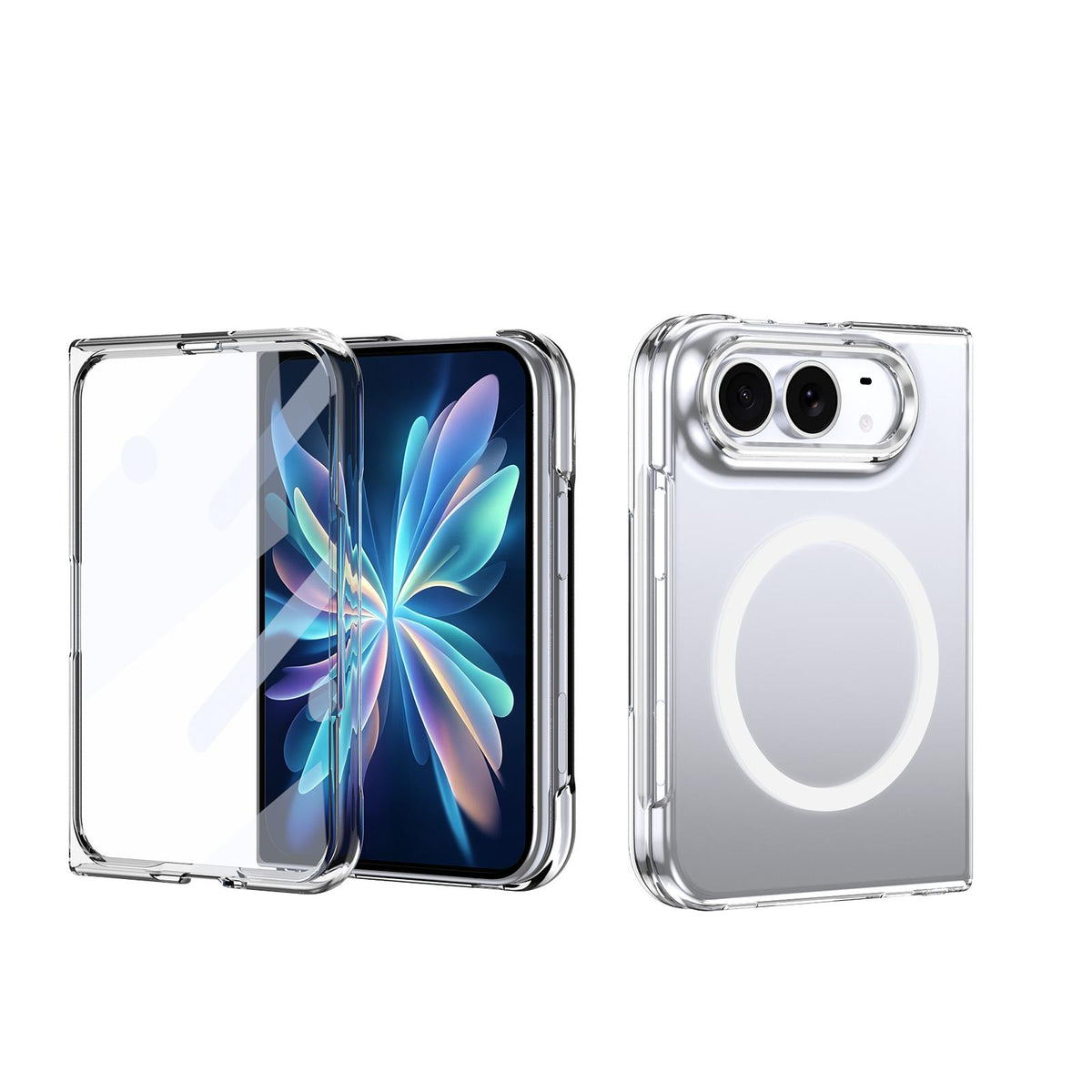 For iPhone Duo lce Folding Series MagSafe Integrated Clear PC Phone Case - Silver - EDA010070201E