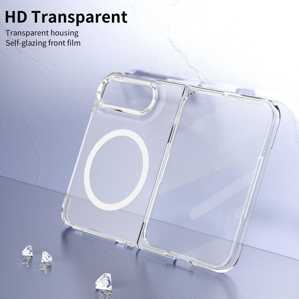 For iPhone Duo lce Folding Series MagSafe Integrated Clear PC Phone Case - Silver - EDA010070201E