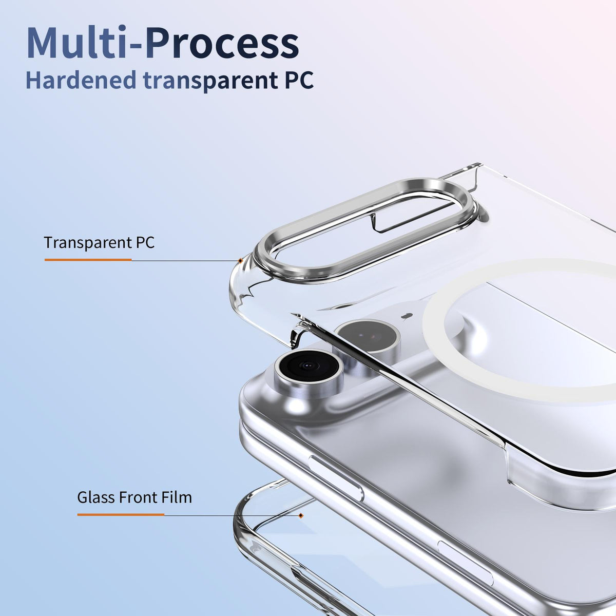 For iPhone Duo lce Folding Series MagSafe Integrated Clear PC Phone Case - Silver - EDA010070201E