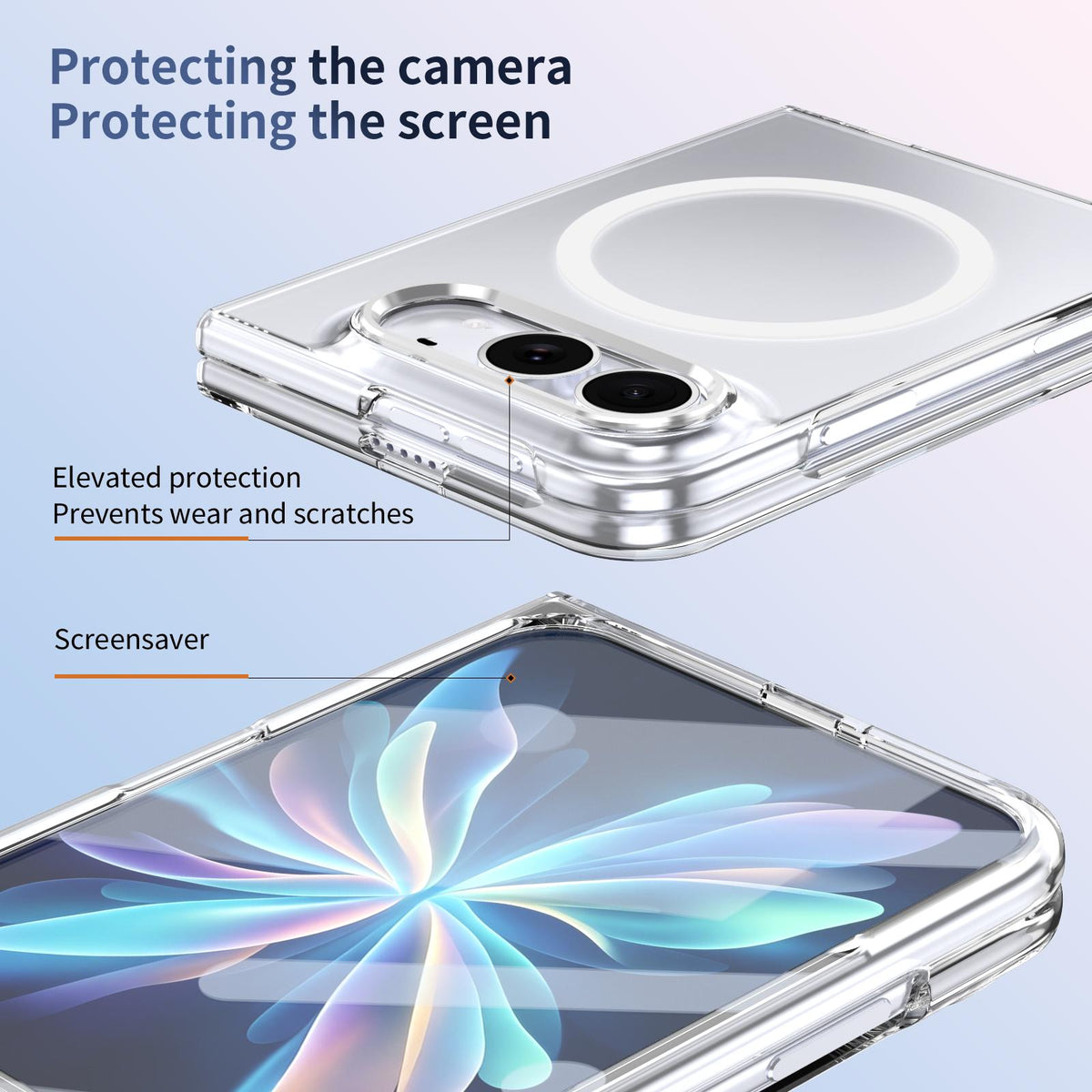 For iPhone Duo lce Folding Series MagSafe Integrated Clear PC Phone Case - Silver - EDA010070201E