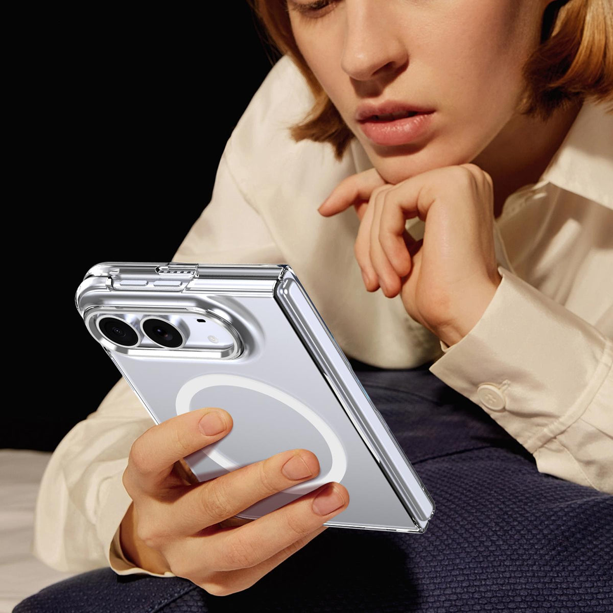 For iPhone Duo lce Folding Series MagSafe Integrated Clear PC Phone Case - Silver - EDA010070201E