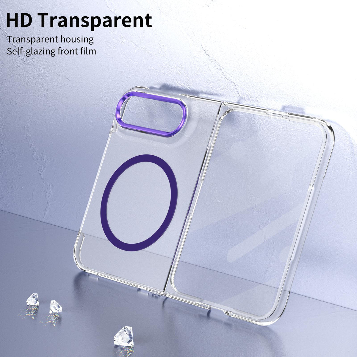 For iPhone Duo lce Folding Series MagSafe Integrated Clear PC Phone Case - Purple - EDA010070201F