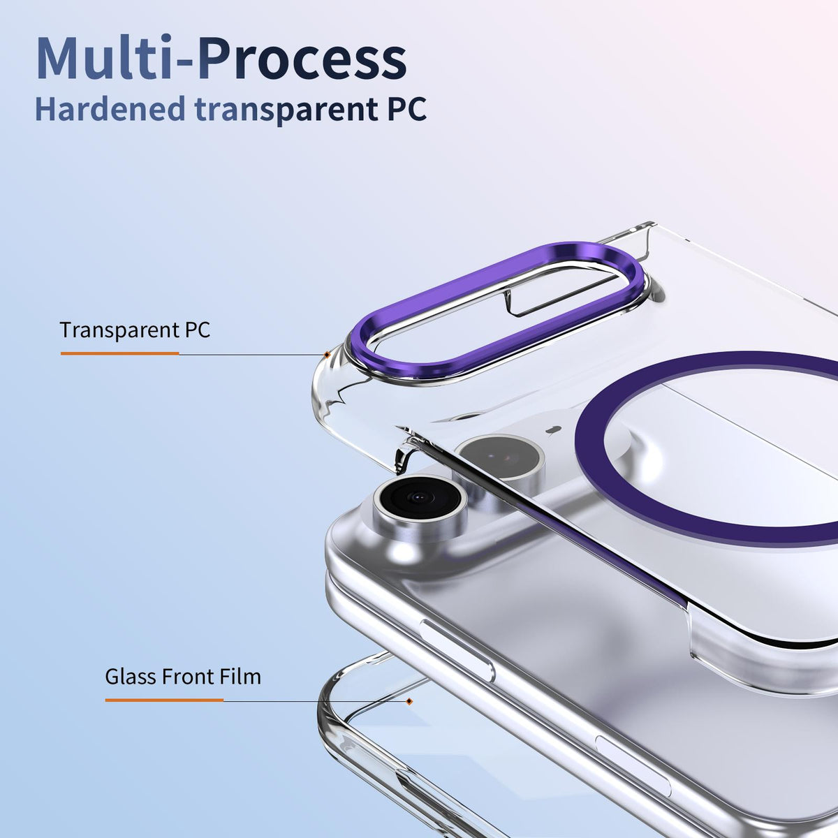 For iPhone Duo lce Folding Series MagSafe Integrated Clear PC Phone Case - Purple - EDA010070201F