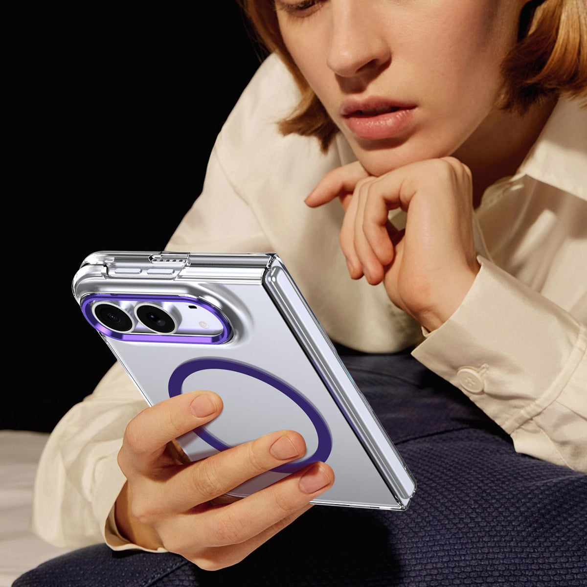 For iPhone Duo lce Folding Series MagSafe Integrated Clear PC Phone Case - Purple - EDA010070201F