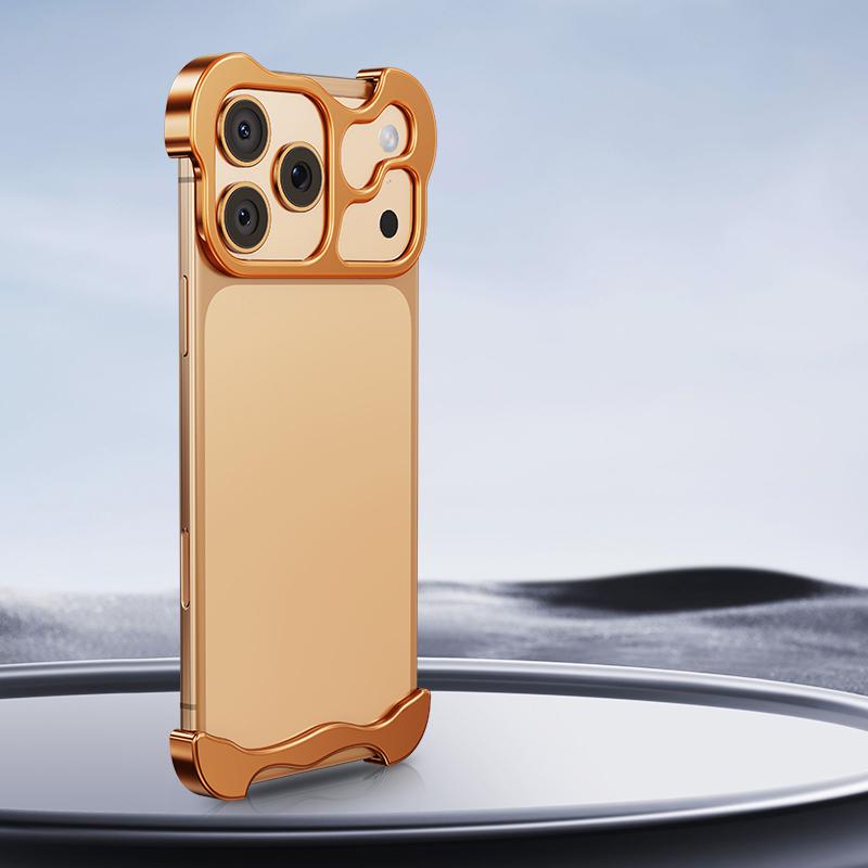 For iPhone 18 Pro Max Frameless Metal Corner Pad Phone Case with Lens Film - Orange - EDA010078102A