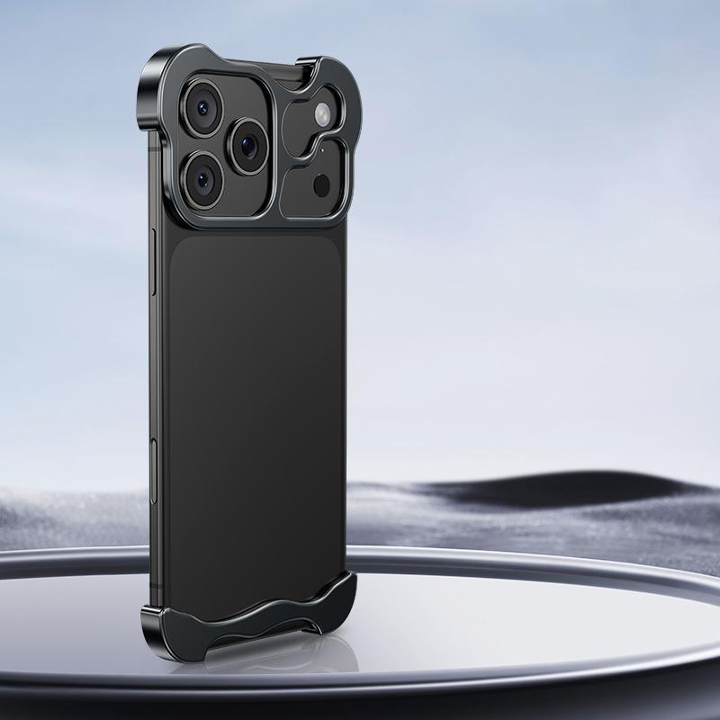 For iPhone 18 Pro Max Frameless Metal Corner Pad Phone Case with Lens Film - Black - EDA010078102B