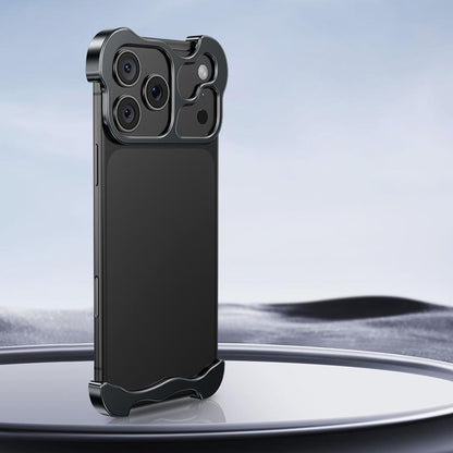 For iPhone 18 Pro Max Frameless Metal Corner Pad Phone Case with Lens Film - Black - EDA010078102B