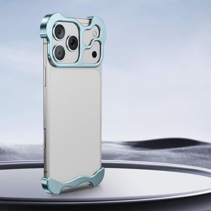 For iPhone 18 Pro Max Frameless Metal Corner Pad Phone Case with Lens Film - Light Blue - EDA010078102C