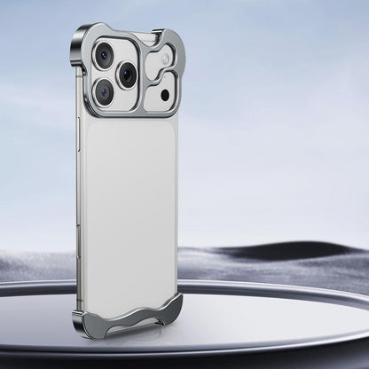 For iPhone 18 Pro Max Frameless Metal Corner Pad Phone Case with Lens Film - Titanium Gray - EDA010078102D
