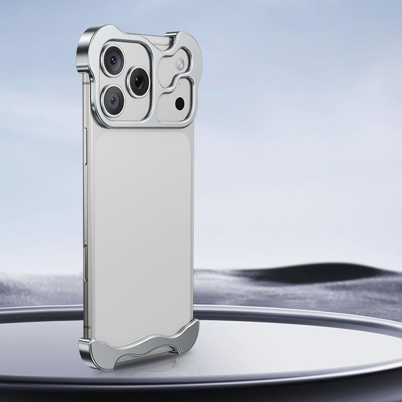 For iPhone 18 Pro Max Frameless Metal Corner Pad Phone Case with Lens Film - Silver - EDA010078102E