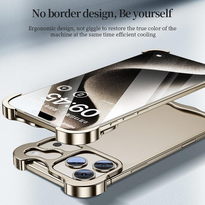 For iPhone 18 Pro Max Frameless Metal Corner Pad Phone Case with Lens Film - Silver - EDA010078102E