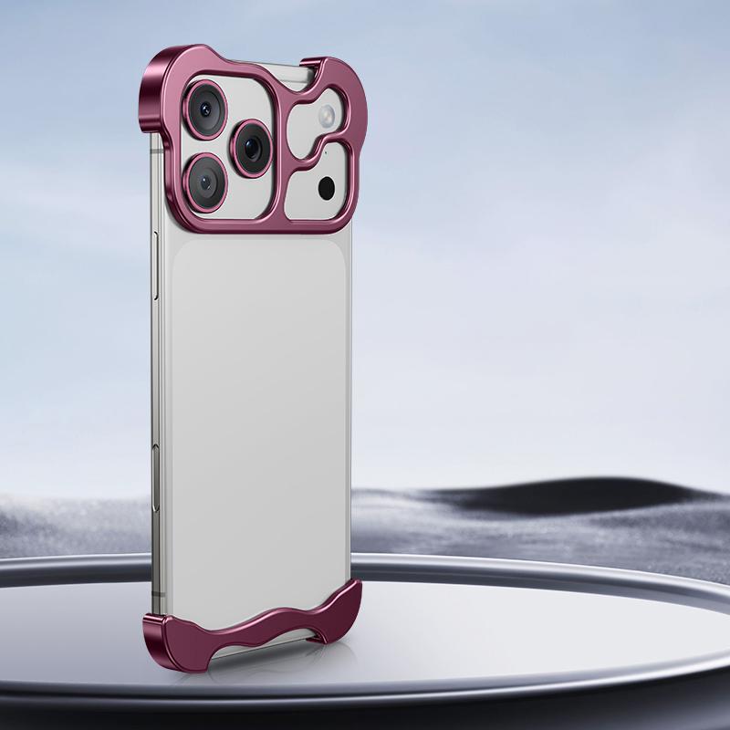 For iPhone 18 Pro Max Frameless Metal Corner Pad Phone Case with Lens Film - Cherry Red - EDA010078102F