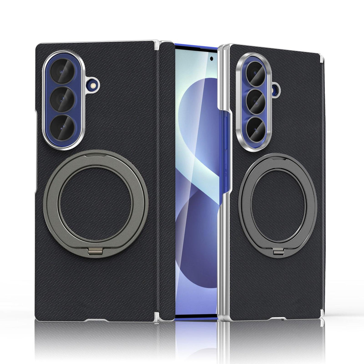 For Galaxy Z Fold5 5G KASHI Electroplated Dual-Hinge 360 Rotation Magnetic Holder Phone Case - Black - EDA010078405A