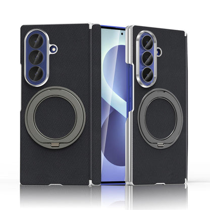 For Galaxy Z Fold5 5G KASHI Electroplated Dual-Hinge 360 Rotation Magnetic Holder Phone Case - Black - EDA010078405A