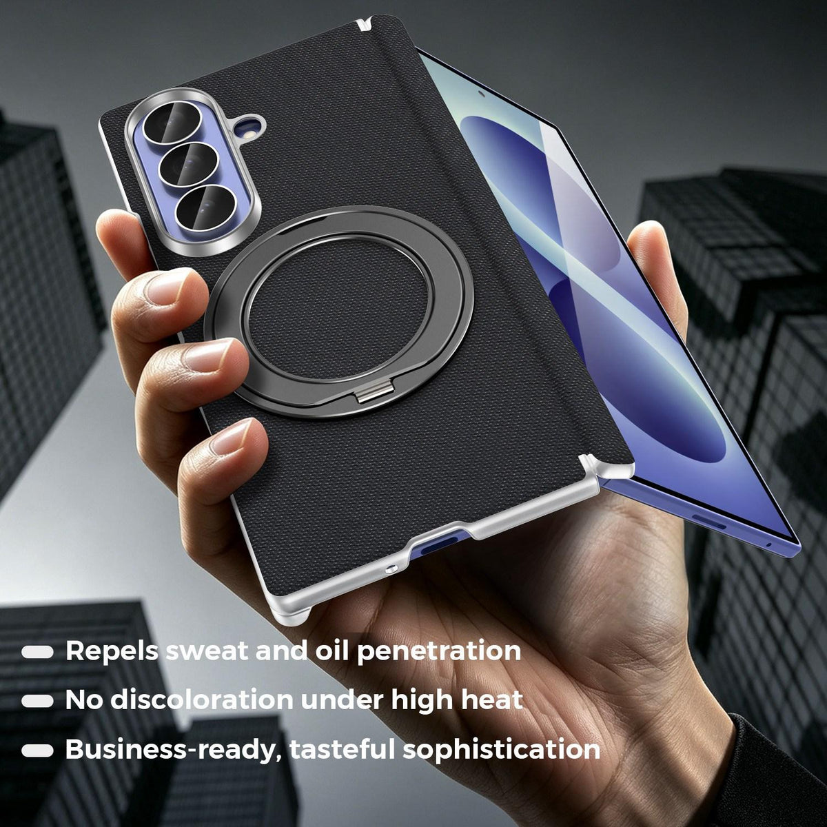 For Galaxy Z Fold5 5G KASHI Electroplated Dual-Hinge 360 Rotation Magnetic Holder Phone Case - Black - EDA010078405A
