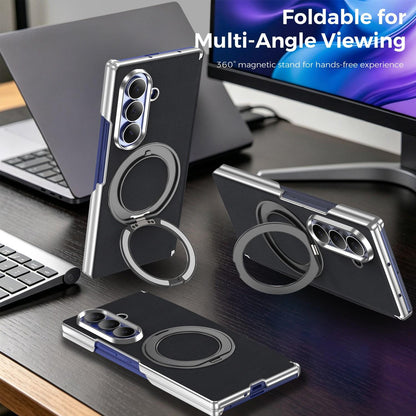 For Galaxy Z Fold5 5G KASHI Electroplated Dual-Hinge 360 Rotation Magnetic Holder Phone Case - Black - EDA010078405A