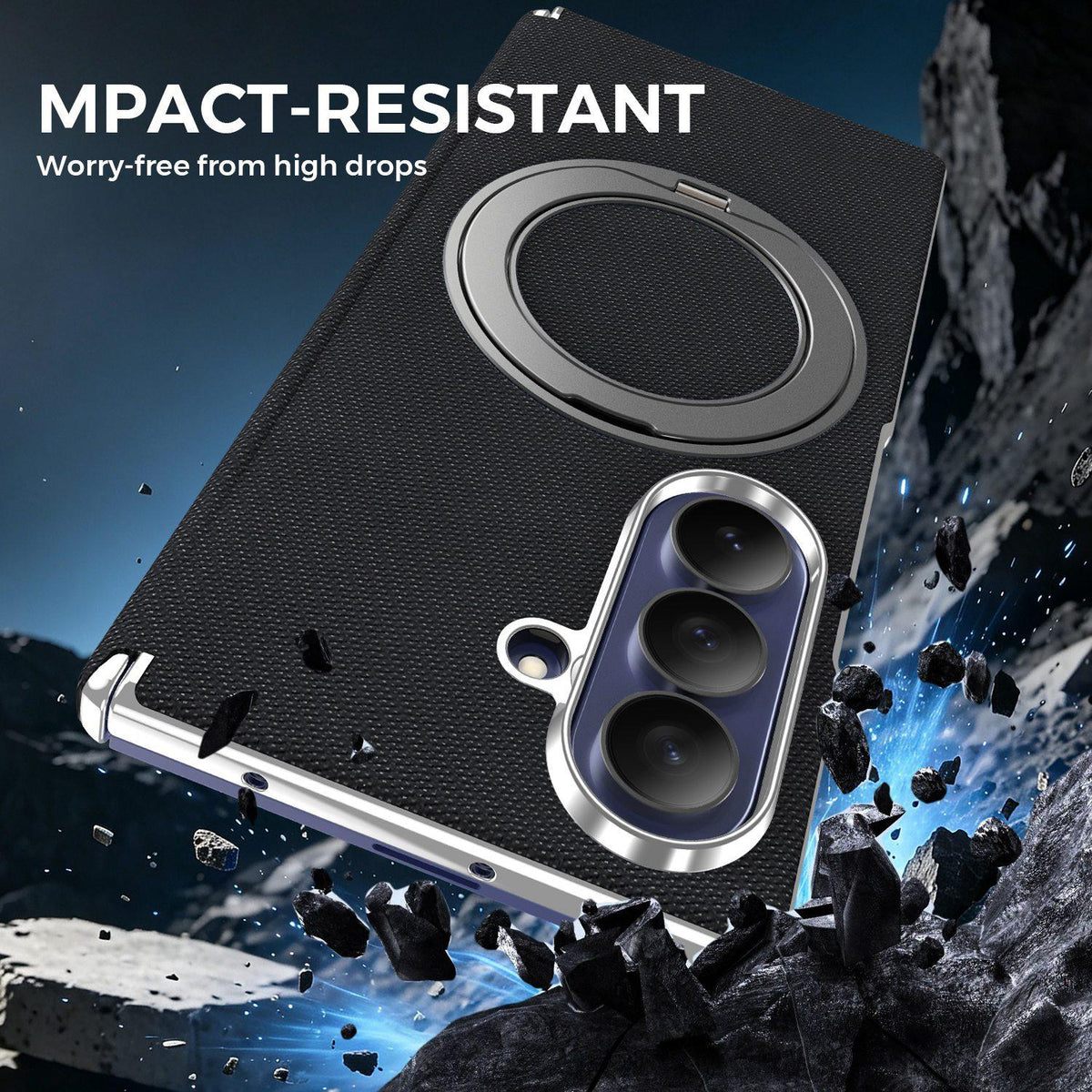 For Galaxy Z Fold5 5G KASHI Electroplated Dual-Hinge 360 Rotation Magnetic Holder Phone Case - Black - EDA010078405A