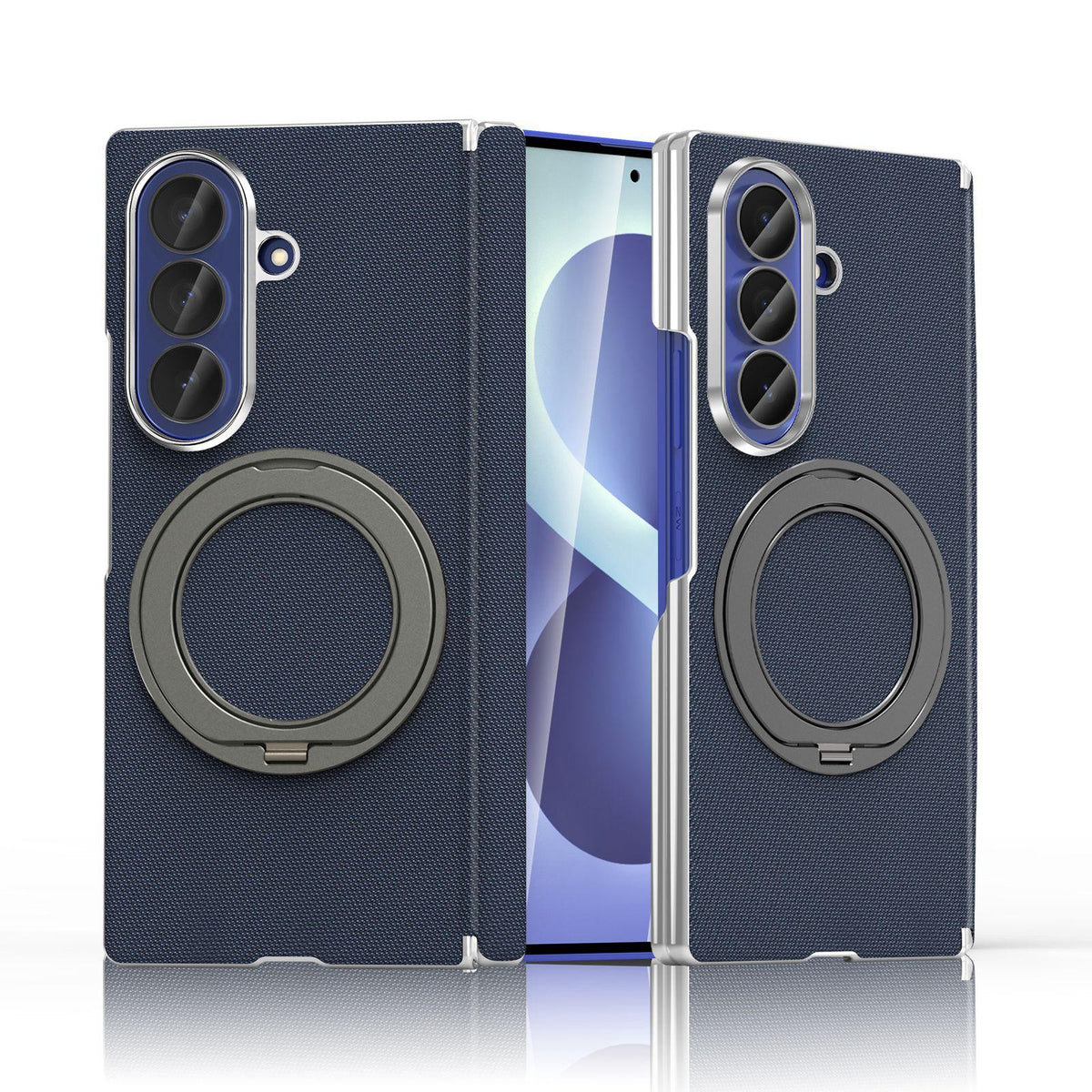 For Galaxy Z Fold5 5G KASHI Electroplated Dual-Hinge 360 Rotation Magnetic Holder Phone Case - Royal Blue - EDA010078405B