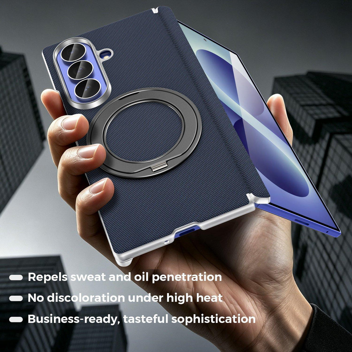For Galaxy Z Fold5 5G KASHI Electroplated Dual-Hinge 360 Rotation Magnetic Holder Phone Case - Royal Blue - EDA010078405B