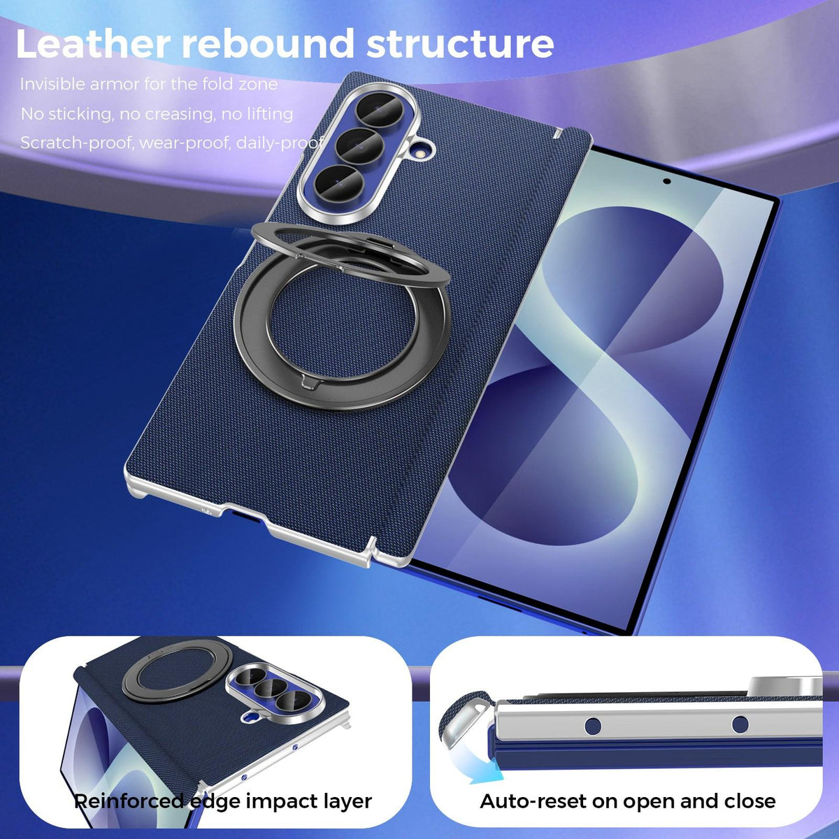 For Galaxy Z Fold5 5G KASHI Electroplated Dual-Hinge 360 Rotation Magnetic Holder Phone Case - Royal Blue - EDA010078405B