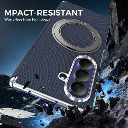 For Galaxy Z Fold5 5G KASHI Electroplated Dual-Hinge 360 Rotation Magnetic Holder Phone Case - Royal Blue - EDA010078405B