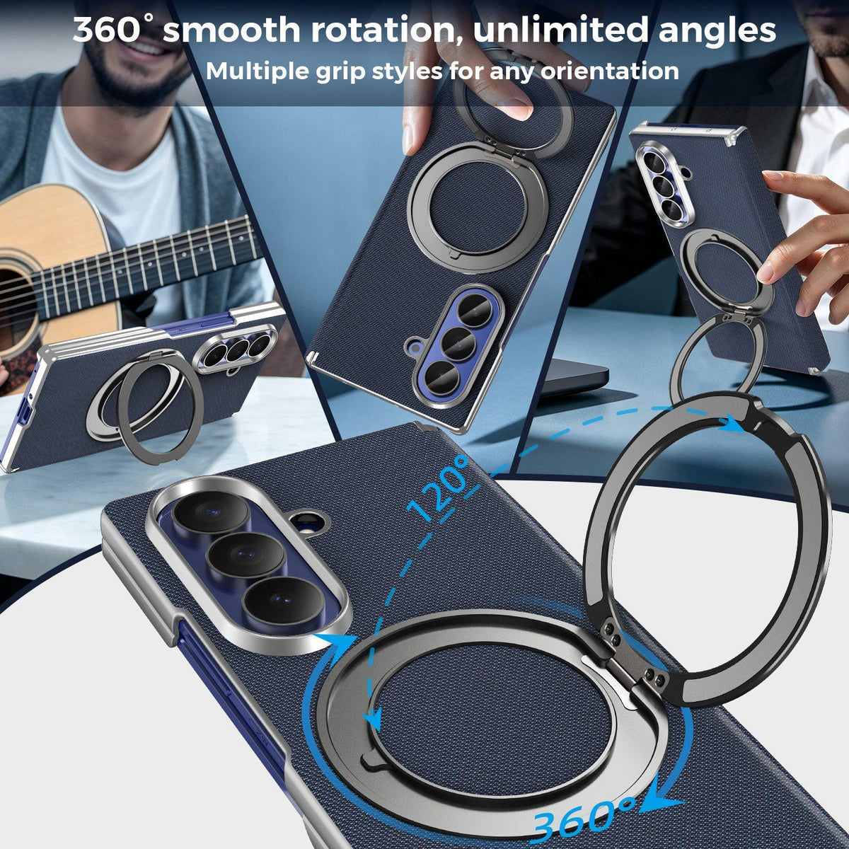 For Galaxy Z Fold5 5G KASHI Electroplated Dual-Hinge 360 Rotation Magnetic Holder Phone Case - Royal Blue - EDA010078405B