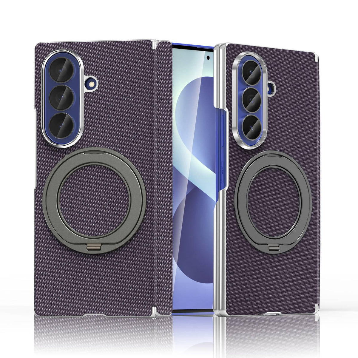 For Galaxy Z Fold5 5G KASHI Electroplated Dual-Hinge 360 Rotation Magnetic Holder Phone Case - Purple - EDA010078405C