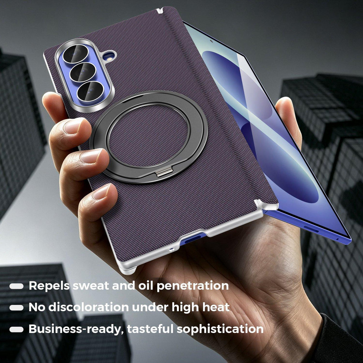 For Galaxy Z Fold5 5G KASHI Electroplated Dual-Hinge 360 Rotation Magnetic Holder Phone Case - Purple - EDA010078405C
