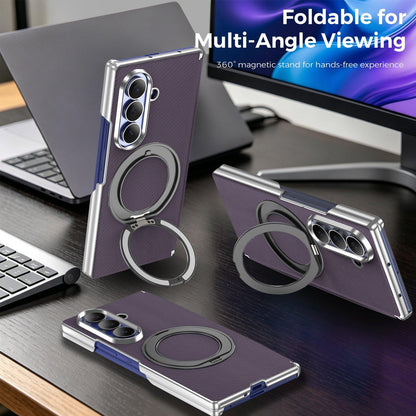 For Galaxy Z Fold5 5G KASHI Electroplated Dual-Hinge 360 Rotation Magnetic Holder Phone Case - Purple - EDA010078405C