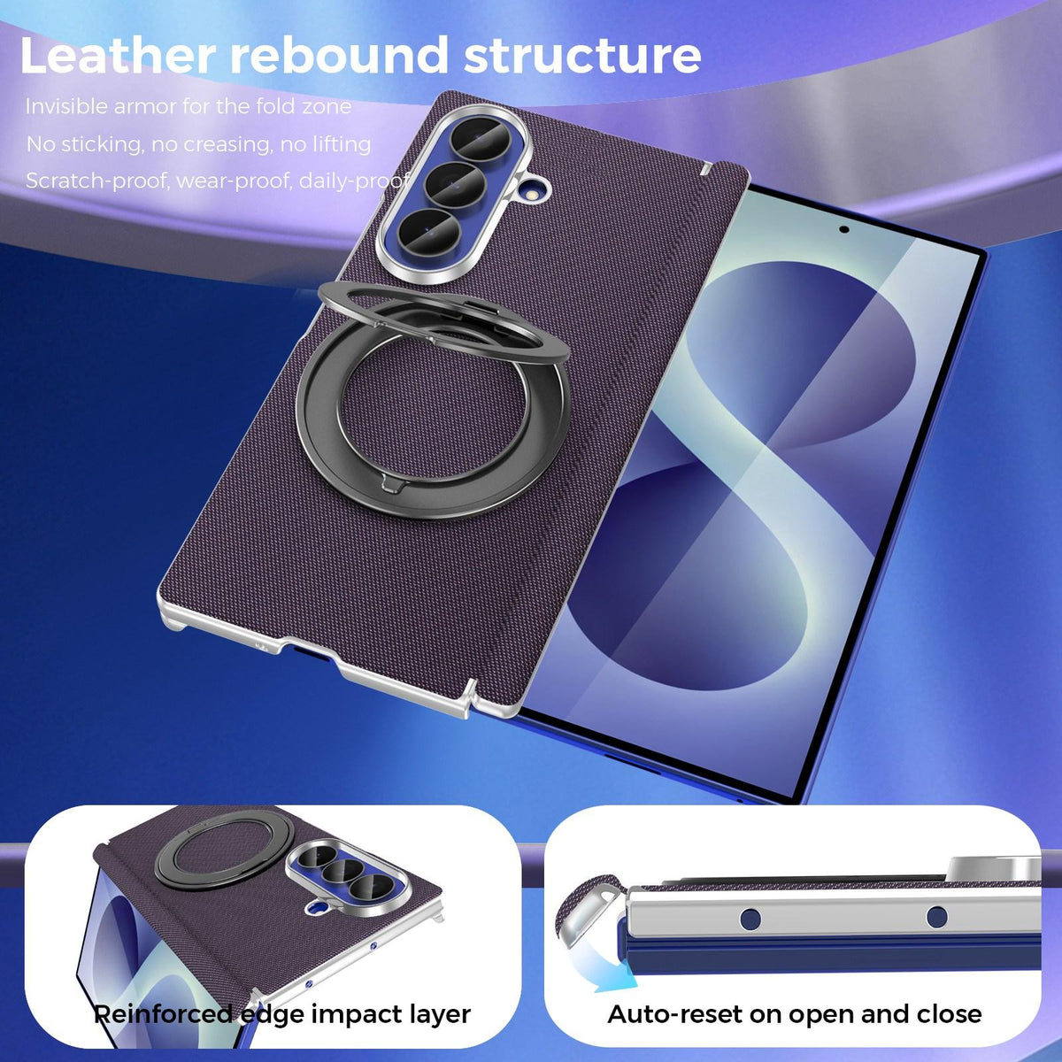For Galaxy Z Fold5 5G KASHI Electroplated Dual-Hinge 360 Rotation Magnetic Holder Phone Case - Purple - EDA010078405C